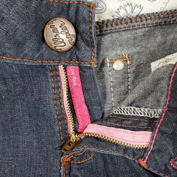 Wrangler Premium Patch Jeans Womens Low Rise Wide Leg Dark Wash Tall L36 - Picture 4 of 14